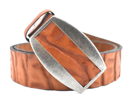 Pánský kožený opasek s plnou přezkou - hnědá