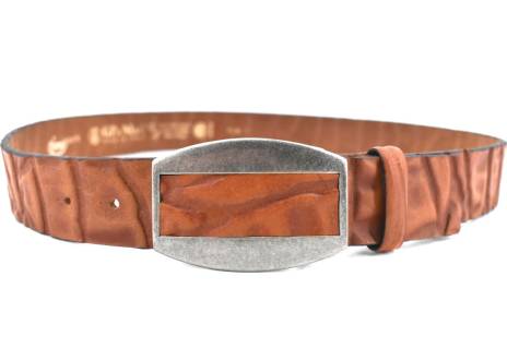 Pánský kožený opasek s plnou přezkou - hnědá