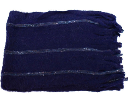 Moderní  zimní šála s třásněmi - tmavě modrá