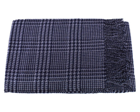 Károvaná šála s třásněmi - tmavě modrá