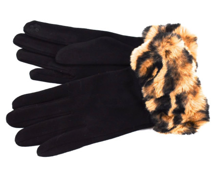 Elegantní zateplené dámské rukavice ozdobené kožešinou - černá